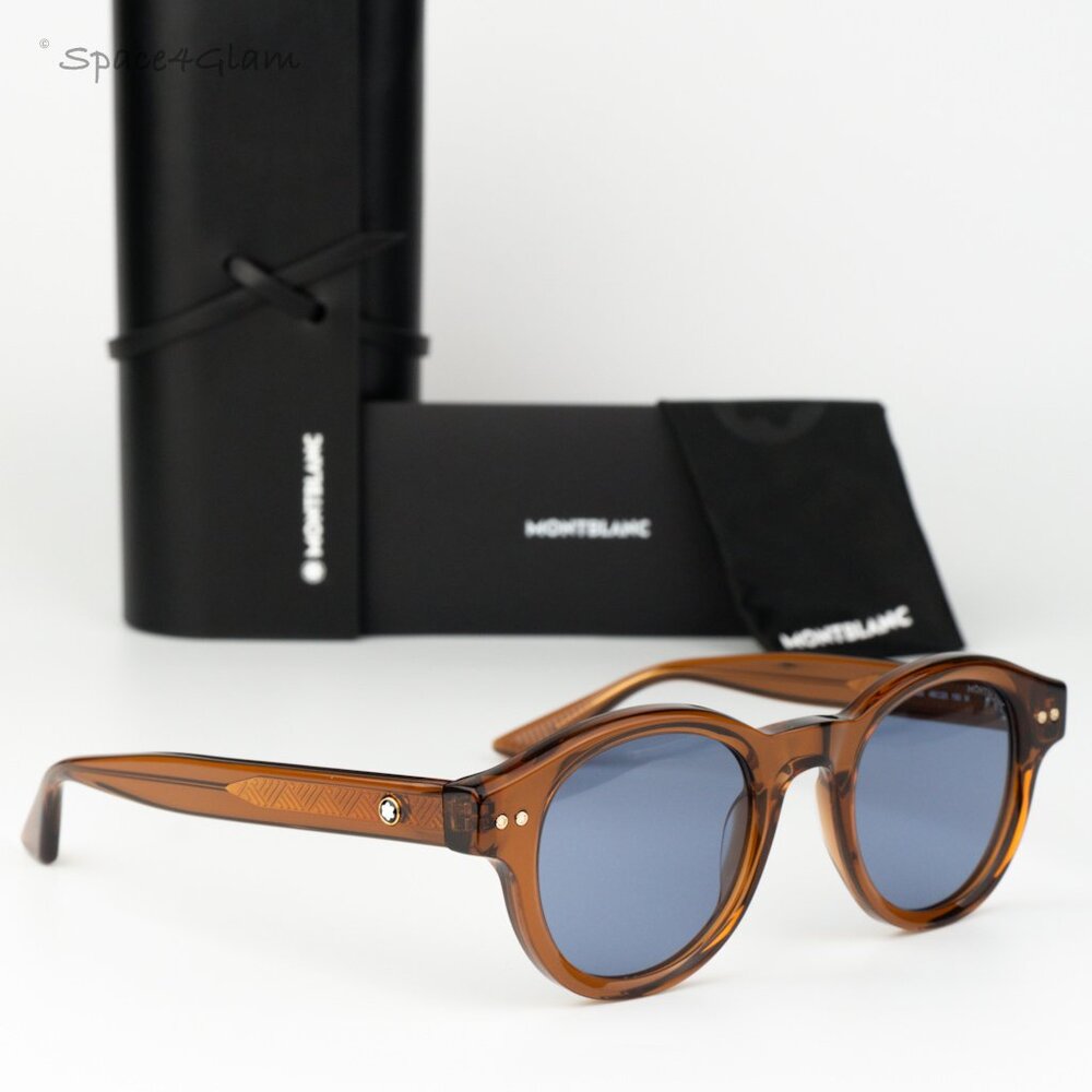 Montblanc Women Sunglasses Brown Blue Round MB0287S 003 NEW AUTHENTIC